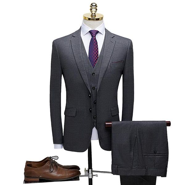 Esmoquin gris de boda para hombre, conjunto de trajes formales, chaqueta, chaleco de doble botonadura con pantalones, traje de moda para hombre, Blazers para hombre