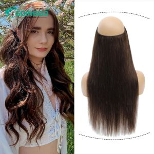 Pièce cachée pince à fil dans les cheveux mettre en évidence brun réel Remy Halo Extension de cheveux cheveux humains ligne de poisson Extensions de cheveux échantillon de cheveux humains