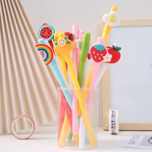 Stuk kawaii schoolmateriaal fruit aardbeien ananas regenbooggel pen 0,5 mm zwarte inkt benodigdheden