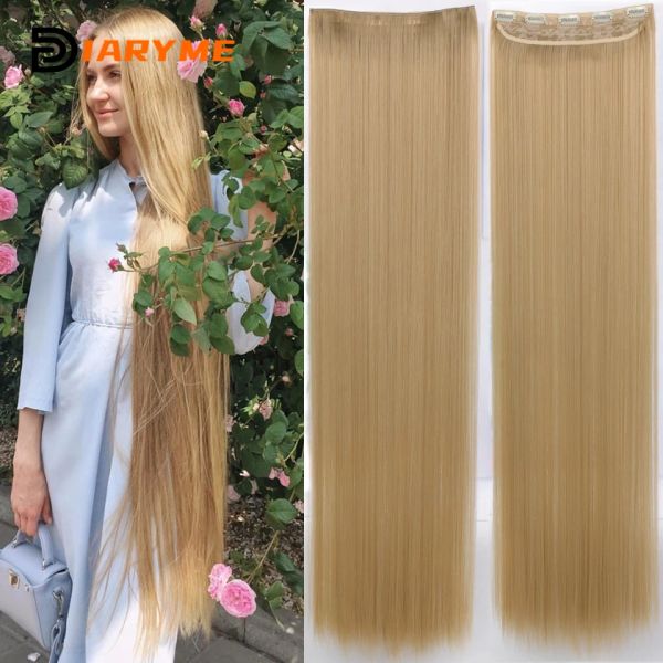 Pièce de pièce 100 cm synthétique 5 clip dans les cheveux pour femmes noires brunes blond longs coiffure droite pliée à cheveux naturel coiffeur naturel