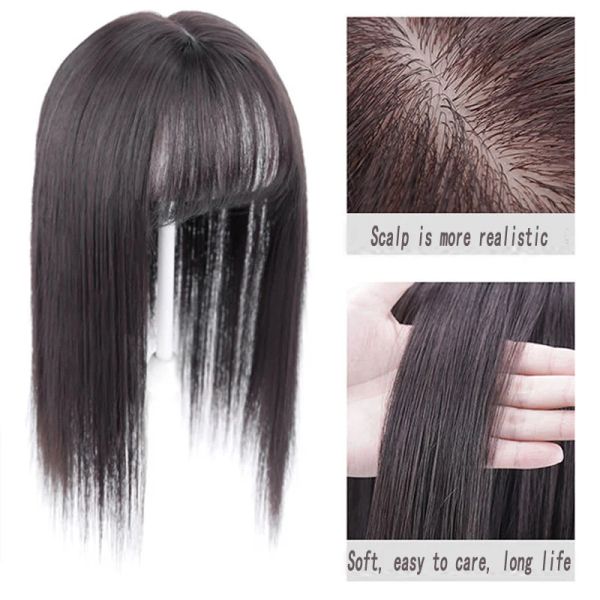 Piece Piece Aoosoo Long Right Hair avec Black Brown Hairpin Bangs High Temperature Fiber Hair Topper Clip dans Hair 2styles