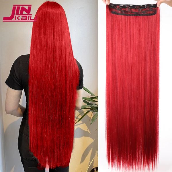 Piece Piece Jinkaili synthétique 2040 pouces Extra Long Hair raide 5 clips Black Blonde brun haute température Fausse Coiffe