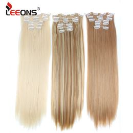 Pieza pieza leeons long straigh 16 clip en el cabello para mujeres cabello sintético 6pcs/colocación de cabello en ombre falso de horno falso