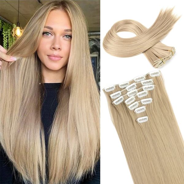 Piece Pièce Long Hairstyle droite 16 Clips 7pcs / Set Hair Natural Synthetic Blonde Blond Coiffe de chaleur Résistant à la chaleur pour les femmes