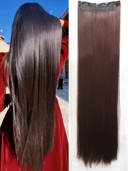 Piece Pièce synthétique 5 Clip dans les cheveux longs Coiffure raide Positre à cheveux noir marron Blonde 80 cm Faux naturels pour femmes