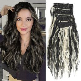 Piece Piece Central de cabello sintético en bolsillos largos y gruesos ondulados para mujeres Cabello sintético Ombre de cabello 4pcs/set