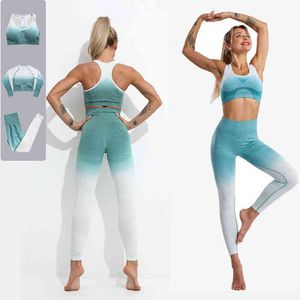 Stuk set dames tracksuit outfit hoge taille naadloze yoga gym kleding fitness top short short shorts met korte mouwen sportkleding pak J220706