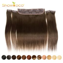 Pieza Showcoco Clip de una pieza en extensiones de cabello humano sedoso recto 100% Clip de pelo Remy Total 5 unids/set 180g pinzas para el cabello