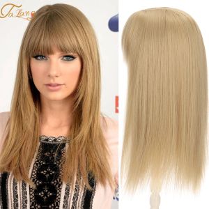 TALANG – perruque courte et lisse avec frange pour femmes, postiche à 3 Clips, Base de trame fabriquée à la Machine, couleur naturelle marron