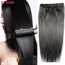 Pieza ZZHAIR 100% Extensiones de cabello humano brasileño Remy 16 "24" Clipsin 2 piezas Set 100 g Dos piezas 1x20 cm 1x15 cm Recto natural