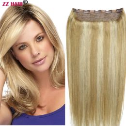 Pieza ZZHAIR Extensiones de cabello Remy humano 100% brasileño 16 "28" 1 juego de 140 g 5 clips en una pieza recta natural