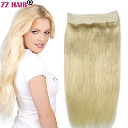 Pieza ZZHAIR Extensiones de cabello 100% humano Remy 18 "30" Piezas de cabello de línea de pescado 200 g 250 g 1 pieza Recto natural SIN clips