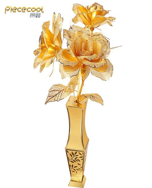 Modèle de fleur de rose dorée de pace-cool 3D Golden Rose DIY 3D COUPE LASER ASSEMBLE JIGSAW TOY