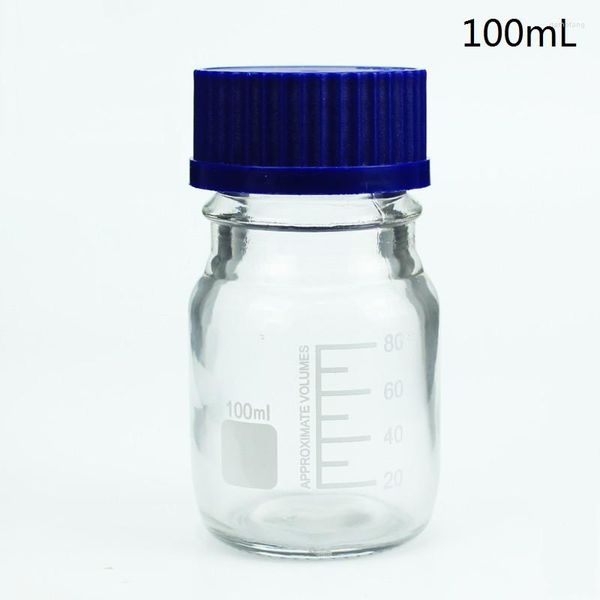 Pièces 25/50/100 ML gradué rond réactif milieu/bouteille en verre de stockage avec bouchon à vis en polypropylène bleu GL45