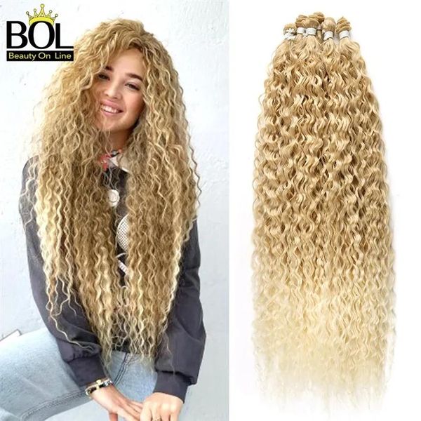 BOL Extensions de cheveux organiques bouclés 32 pouces de longs faisceaux synthétiques Ombre Blonde faux cheveux pour femmes vague d'eau résistant à la chaleur 9 pièces 22