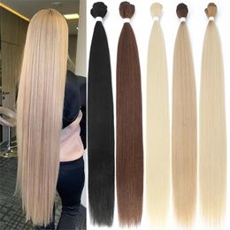 Piezas Paquetes de cabello lacio de hueso Extensiones de cabello natural de salón Fibras falsas Cabello lacio Yaki sintético súper largo Tejido completo hasta el extremo 2