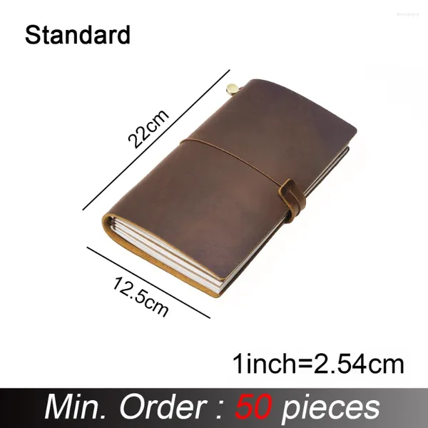 Pièces / lot standard régulier 220x125 mm authentique carnet de cuir authentique fait à la main