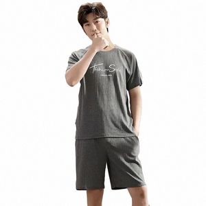 Twee O-hals 4xl Nachtkleding Volledige Pyjama Mannen 3xl Mouwen Shorts Nachtkleding Yards Cott Grote Set Zomer voor Loungewear F4fj #