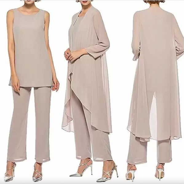 Pièces de femmes trois costumes de pantalon avec une longue veste sur mesure, mère décontractée, robe de mariée