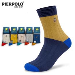 PIER POLO Calcetines Casual 5 Pares / Lote Alta Calidad Marca Algodón Equipo Negocio Bordado Otoño Invierno Hombres 240112