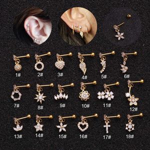 Piercing Pendientes de circonio cúbico Stud Corazón Cruz Gota Pasador de acero inoxidable Pendientes antialérgicos Pendiente Adornos para el cuerpo Clavo de hueso del oído Joyería de oro real de 14 quilates al por mayor