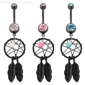 Piercing Dangle Dream Catcher Hot Double Gems Belly Button Rings Black Navel Ring Fashion Body Jewelry Allane Navel Jewelry L230808