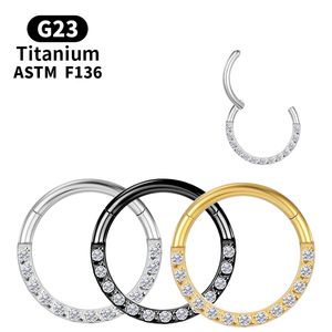 Piercing Industriële Titanium Clicker G23 Septum Zirkoon Gouden Neusring Kraakbeen Labret Tragus Oorbellen Lichaam Sieraden Charmant 16g