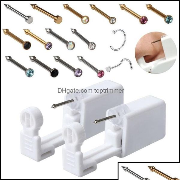 Kits de perçage Kits Tatouages Art Santé Beautyjetable Unité de perçage stérile sûre pour goujons de nez de gemme Piercing Gun Piercer Tool Hine Kit Dhu0G