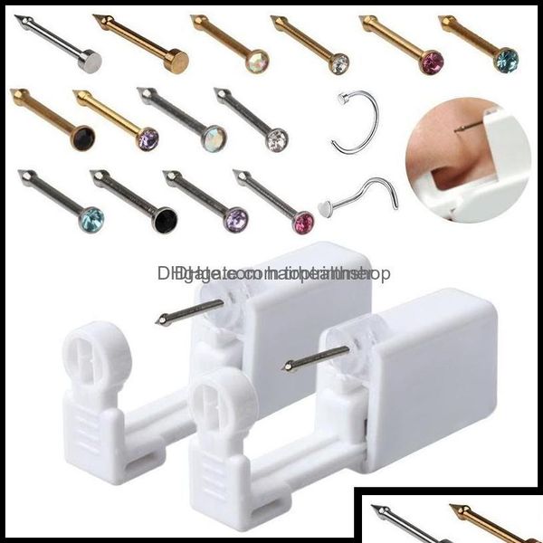 Kits de perçage Kits de perçage Tatouages Body Art Santé Beauté Beauté jetable Unité de perçage stérile sûre pour goujons de nez de gemme Pistolet Piercer à Dhw9Y