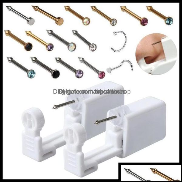 Kits de perforación Tatuajes Arte corporal Salud Belleza Belleza Desechable Unidad de perforación estéril segura para gemas Espárragos de nariz Pistola Piercer Herramienta Hine Kit D Dh18B