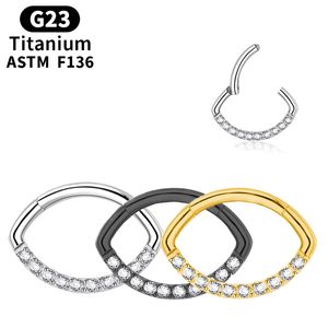 Piercing Titanium Septum Industriële Zirkoon Neusring Unisex Indiase Oorbellen Scharnier Segment Kraakbeen Clicker Sexy Lichaam Sieraden