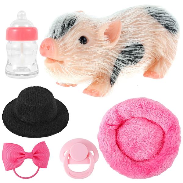 Poupées de porc Ensemble de jouets Mini Silicone Porcelet Accessoire Doux Réaliste Mignon Mini Porcelet Reborn Né Animal Cochon Poupée Jouet Cadeau Pour Enfants 240223