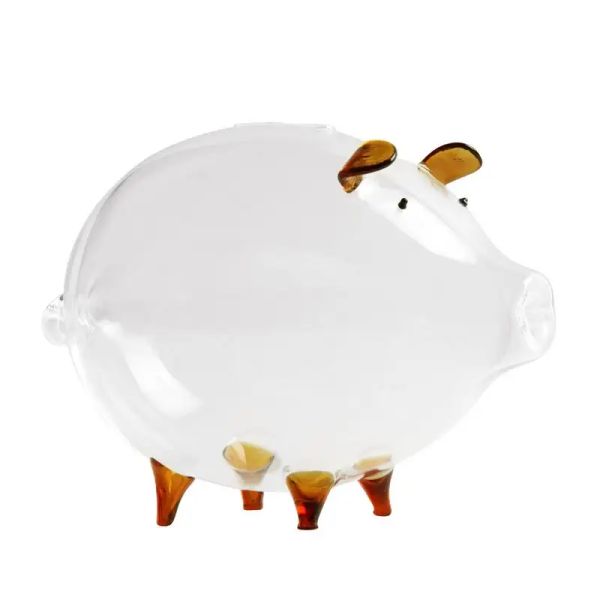 Pig Money Jar transparente Banco de cerdo para adultos Jar de almacenamiento de frijoles de oro Banco de monedas de juguetes de animales Lindo frasco de cajas de dinero novedosas artesanías de vidrio