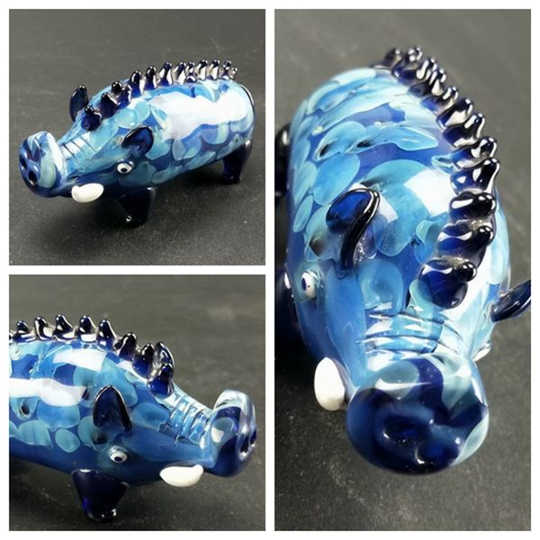 Forme de cochon 8,5 cm Pipe en verre coloré Pipes à fumer à la main Joli motif Arts décoratifs Conception innovante Résistance à haute température DHL