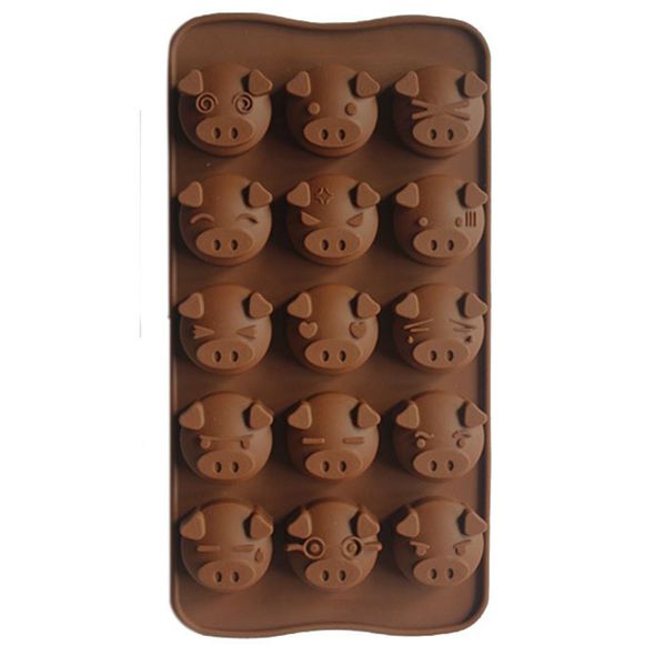 Moldes de pastel en forma de cerdo, molde de Chocolate de 15 agujeros, moldes de silicona para jabón, dulces, Fondant, molde de hielo