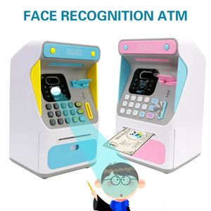 Tirelire Dépôt de stockage de pièces de monnaie Papier à défilement automatique Billet de banque simulé Reconnaissance faciale ATM Cash Money Saving Box Cadeau pour les enfants 231225