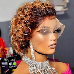 Piie Cut Wig 1B 30 couleur marron dentelle printemps curl court Bob cheveux humains pour les femmes naturel blond bordeaux Remy 240127