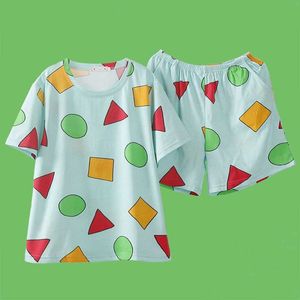 Pijama Sin Chan Man Pajama Sinchan Cotton Summer Short Sets Japanese Pajamas for Couples Man and Woman Sleepwear 210901