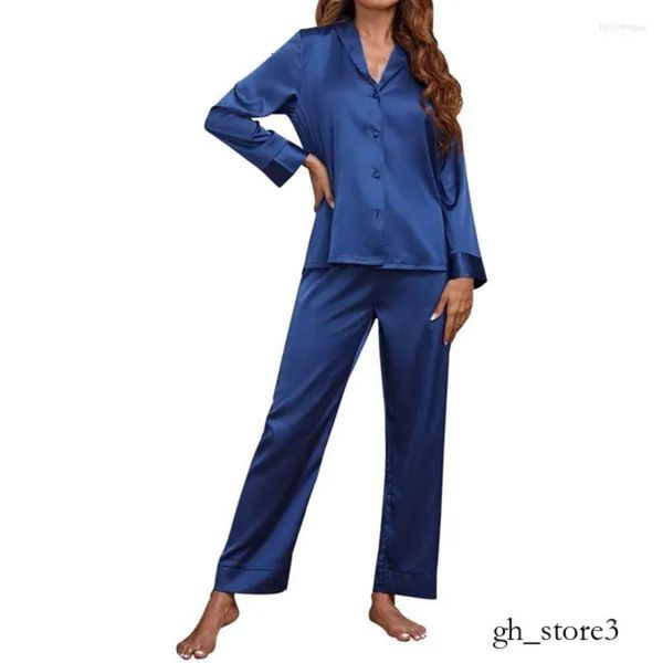 Pijama Femmes Vêtements De Nuit Femmes Soie Pyjamas Ensemble Couleur Unie Pijamas Femme Vêtements De Nuit D'été Pyjama 2 Pièces Ensembles Satin Faux Maison Vêtements Loungewear 123