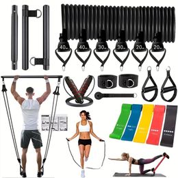 Kit de barra de Pilates con bandas de resistencia Equipo de entrenamiento apilable de 3 secciones para piernas, cadera, cintura y brazo y240104
