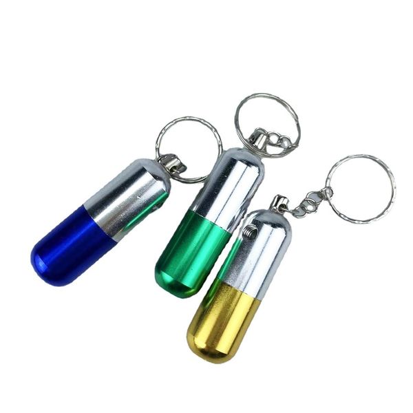 Mini tubos de llavero extraíbles portátiles con forma de píldora de metal