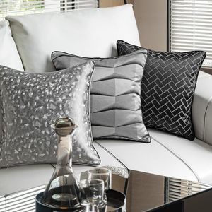 Oreiller 11 corlors noir gris tache brodé couverture 45 45 cm ligne géométrie bloc argent maison canapé chaise taie d'oreiller