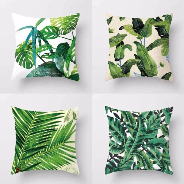 Almohada 1 unid África planta tropical cubierta impresa hojas verdes fundas de lino silla / coche / sofá decoración del hogar ou 014