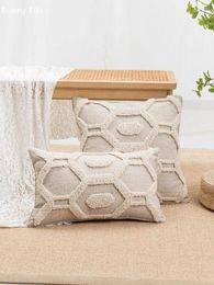 Oreiller 1pc couvercle de motif hexagonal beige avec style bohème moderne adapté aux canapés Lits de chambres de salon