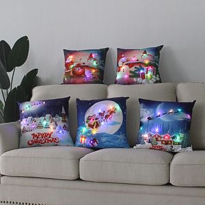 Almohada 1pc Cubierta de Navidad 45x45 Decoraciones de luz LED para el hogar Caja impresa de Santa Claus