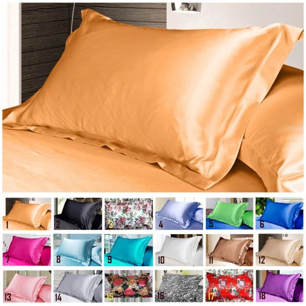 Oreiller 1pc émulation pure en soie tai-oreiller en satin couvercle d'oreiller unique multicolore 48 * 74cm