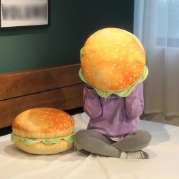 Oreiller 1pc Pillow de hamburger réaliste Coussin-farce cadeau, oreiller de cheeseburger, grand hamburger en peluche