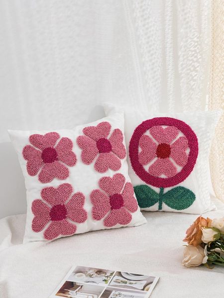 Oreiller 1pc Lettre de fleur rouge coeur sans remplir de couvercle d'oreiller couvercle coton voile style nordique adapté à la décoration intérieure