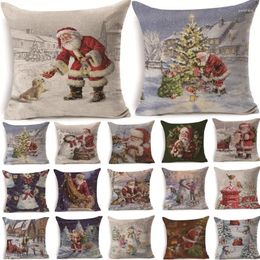 Oreiller 1pcs 43 43cm de Noël de Noël santa claus motif en coton lin couvre la voiture de voiture pour la maison