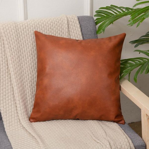 Almohada 1 unids funda de almohada de lujo imitación cubierta de cuero viejo hecho a mano color sólido sofá decorativo